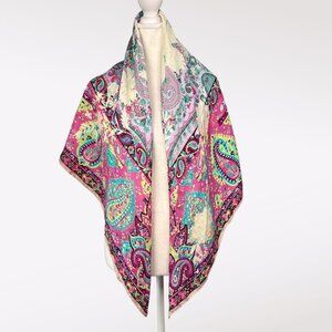 Vismaya 100% Silk Square Scarf Pink Paisley Floral India Print Boho Wrap